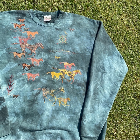 Vintage 80’s-90’s tie die horse art work crewneck - Picture 6 of 6